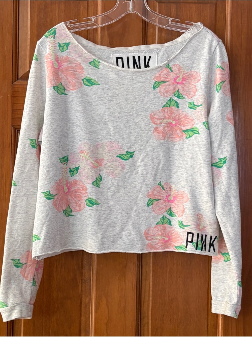 Victoria's Secret PINK Logo Tee in Light Gray and Pink